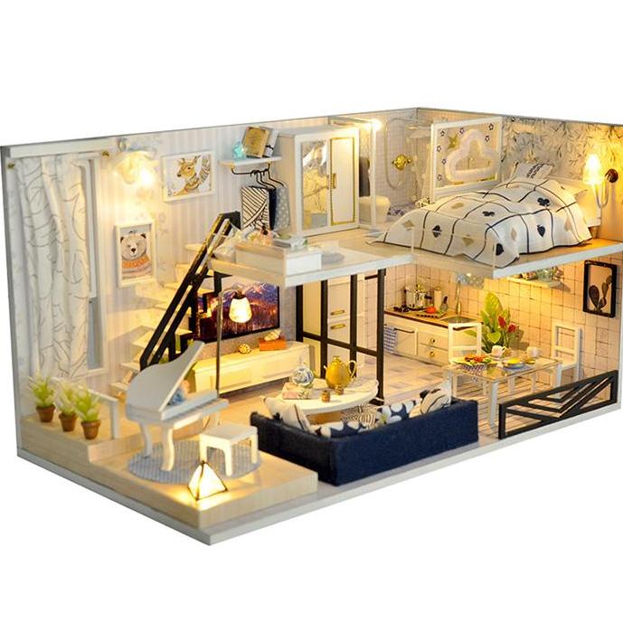 Nhà Búp Bê Bóng đêm Tặng kèm keo dán,dụng cụ lắp ghép, mica DIY Dollhouse Toys HCM