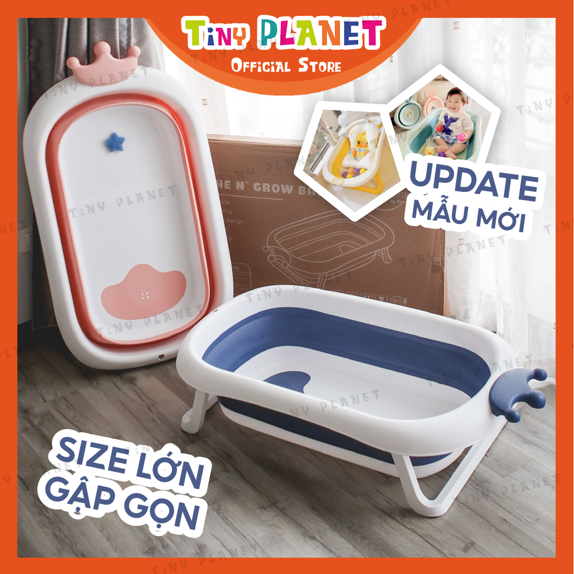 Chậu tắm gập gọn Tiny Planet có thể gấp gọn dành cho bé từ sơ sinh đến 5 tuổi (chính hãng)