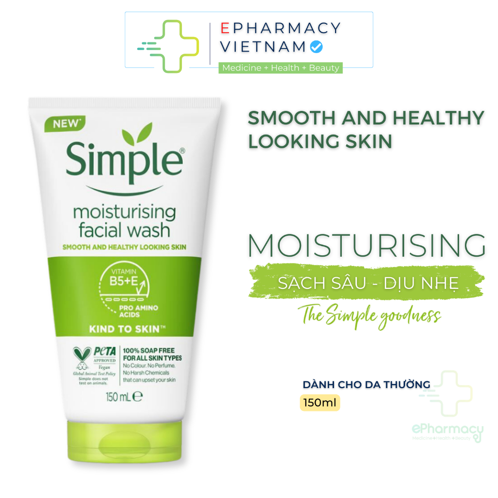 Sữa Rửa Mặt Simple Moisturising Facial Wash - Sữa rửa mặt Simple sạch sâu hiệu quả - cho da thường 150ml