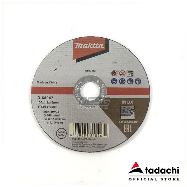 Đá cắt mỏng cho inox 100x1.2x16mm makita d-65947