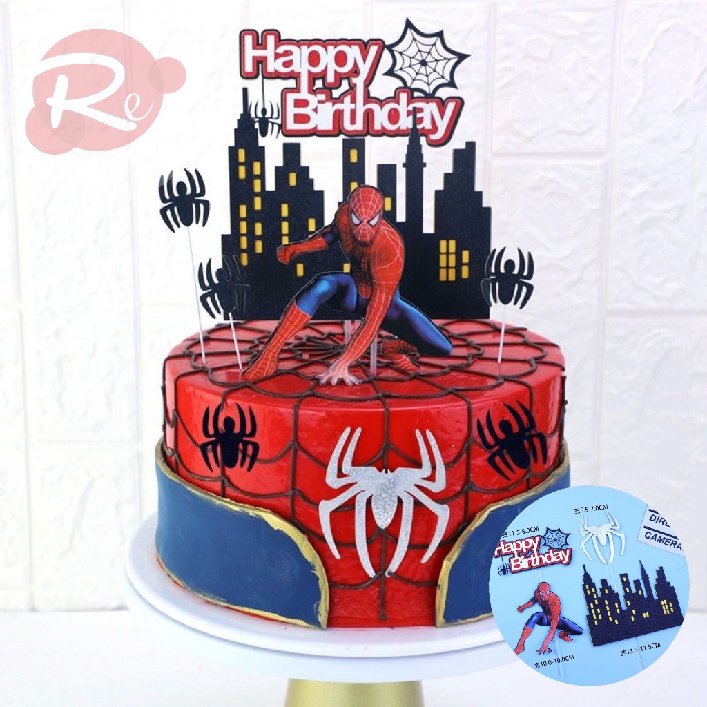 Bánh sinh nhật người nhện tone xanh hòa bình