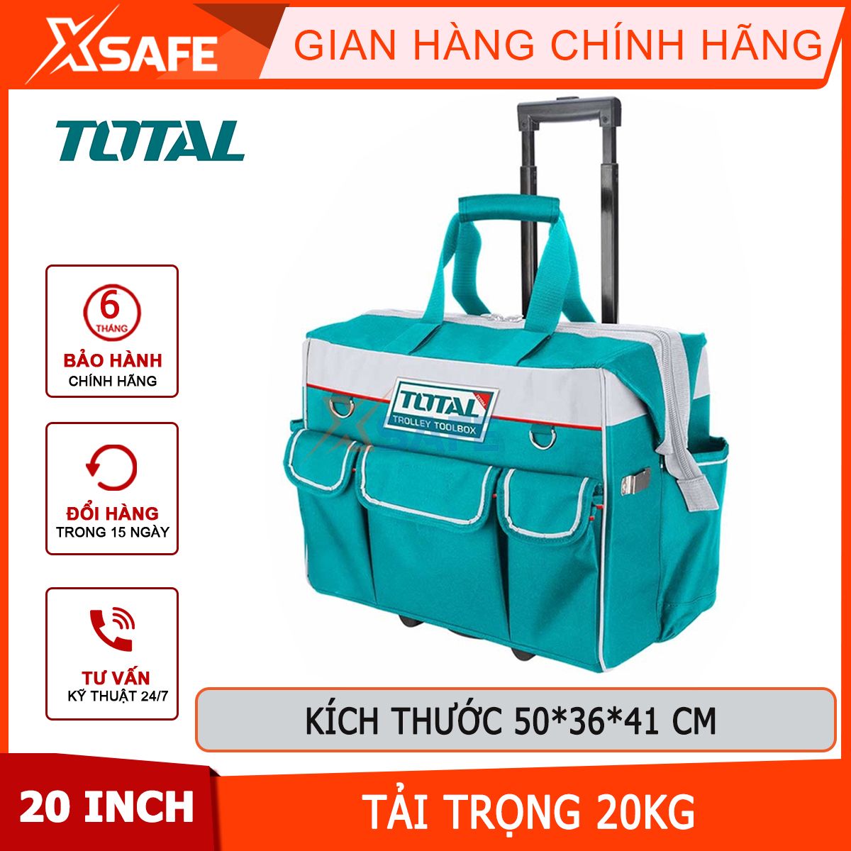 Kitbag total THRRTB2001, bag outside and multiple pockets inside, with hand pull telescope with wheels easy to move, SIZE 5041cm, material 600D polyester, maximum load 20kg