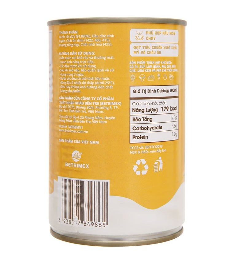 Nước cốt dừa tươi chef's choice Cocoxim lon 400ml