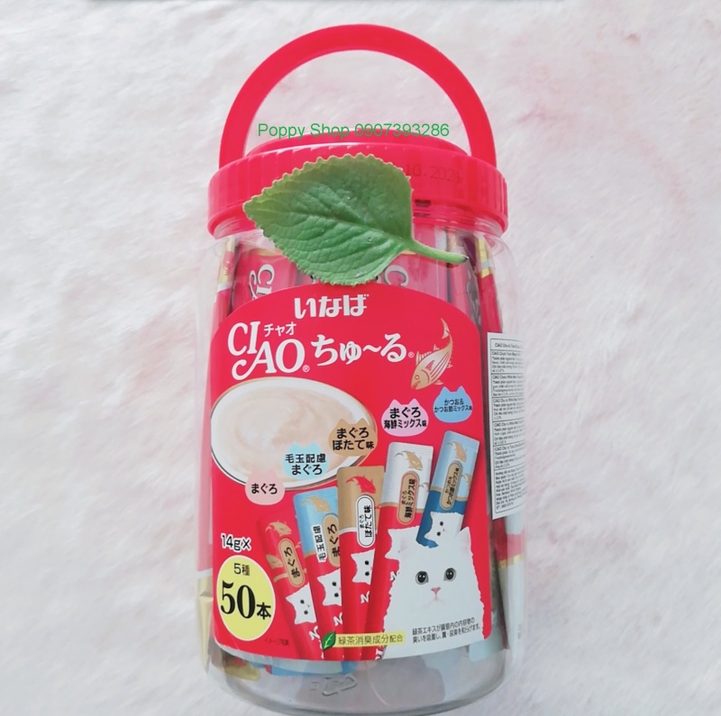 Súp Thưởng Ciao Churu Cho Mèo Hộp 50 Tuýp Mix 5 Vị Hàng Nhật Nắp Đỏ - Cá