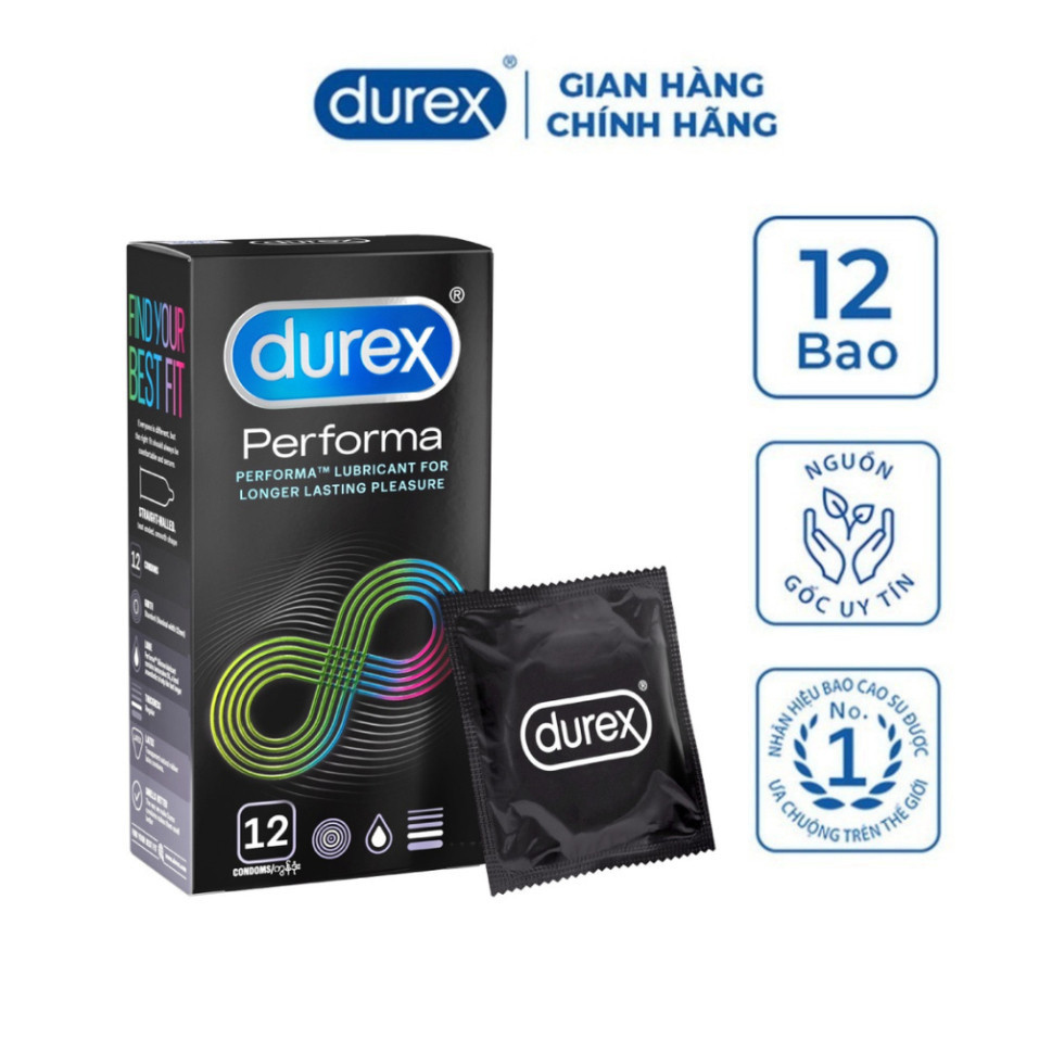 Bao cao su Durex Performa giúp kéo dài thời gian 12 bao/hộp