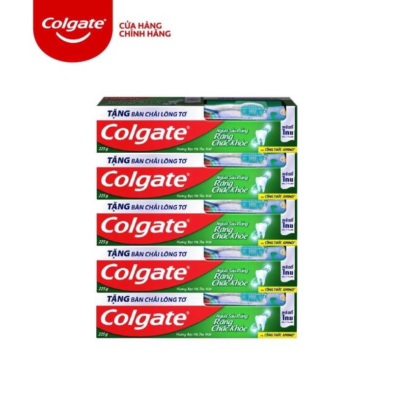 ஐ  [Mã COSCOL11 giảm 8  đơn 250K] Bộ 5 Kem đánh răng Colgate ngừa sâu răng tối đa 225g/hộp tặng bàn chải