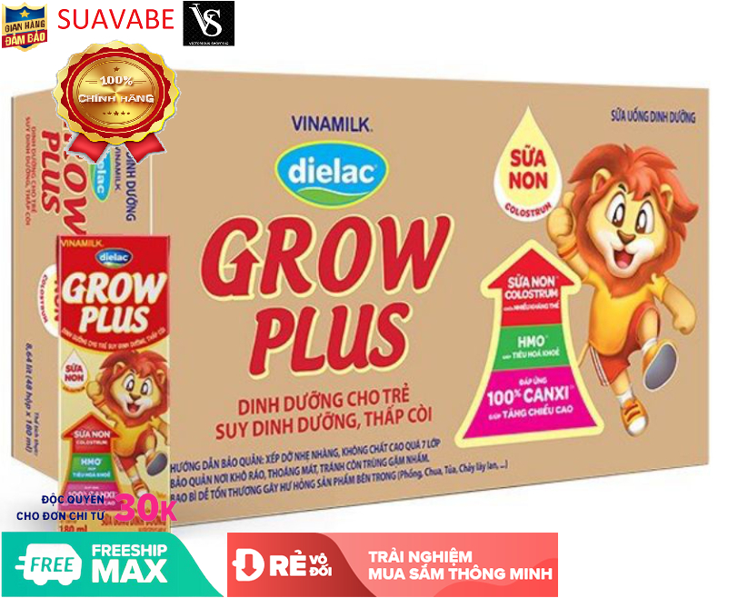 Thùng 48 Hộp Sữa Bột Pha Sẵn Grow Plus Đỏ Vinamilk 180ml