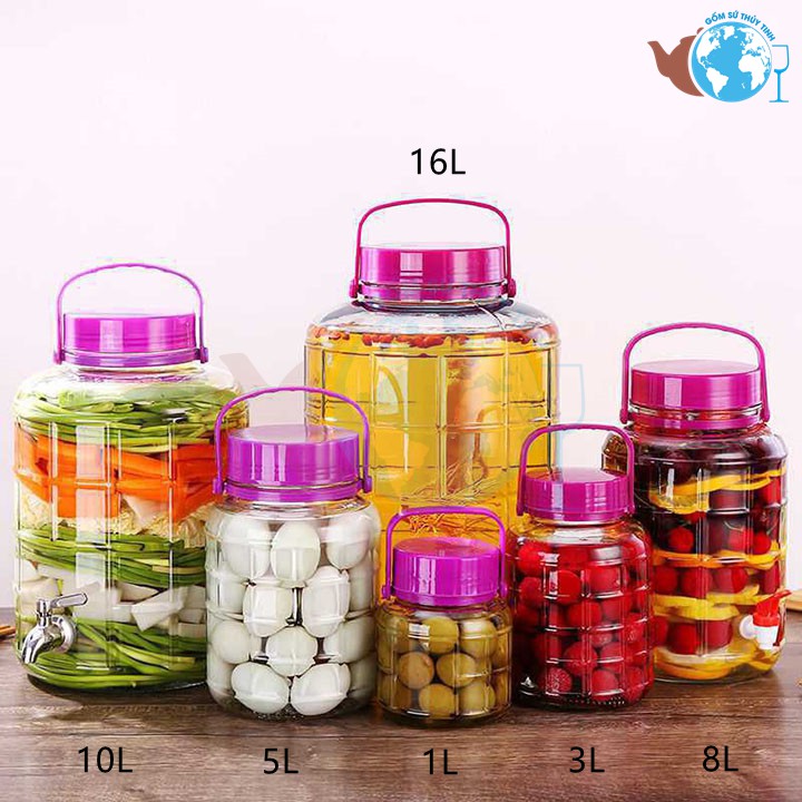 Bình Ngâm Rượu Thủy Tinh 5 Lít Quai Xách - Có Van
