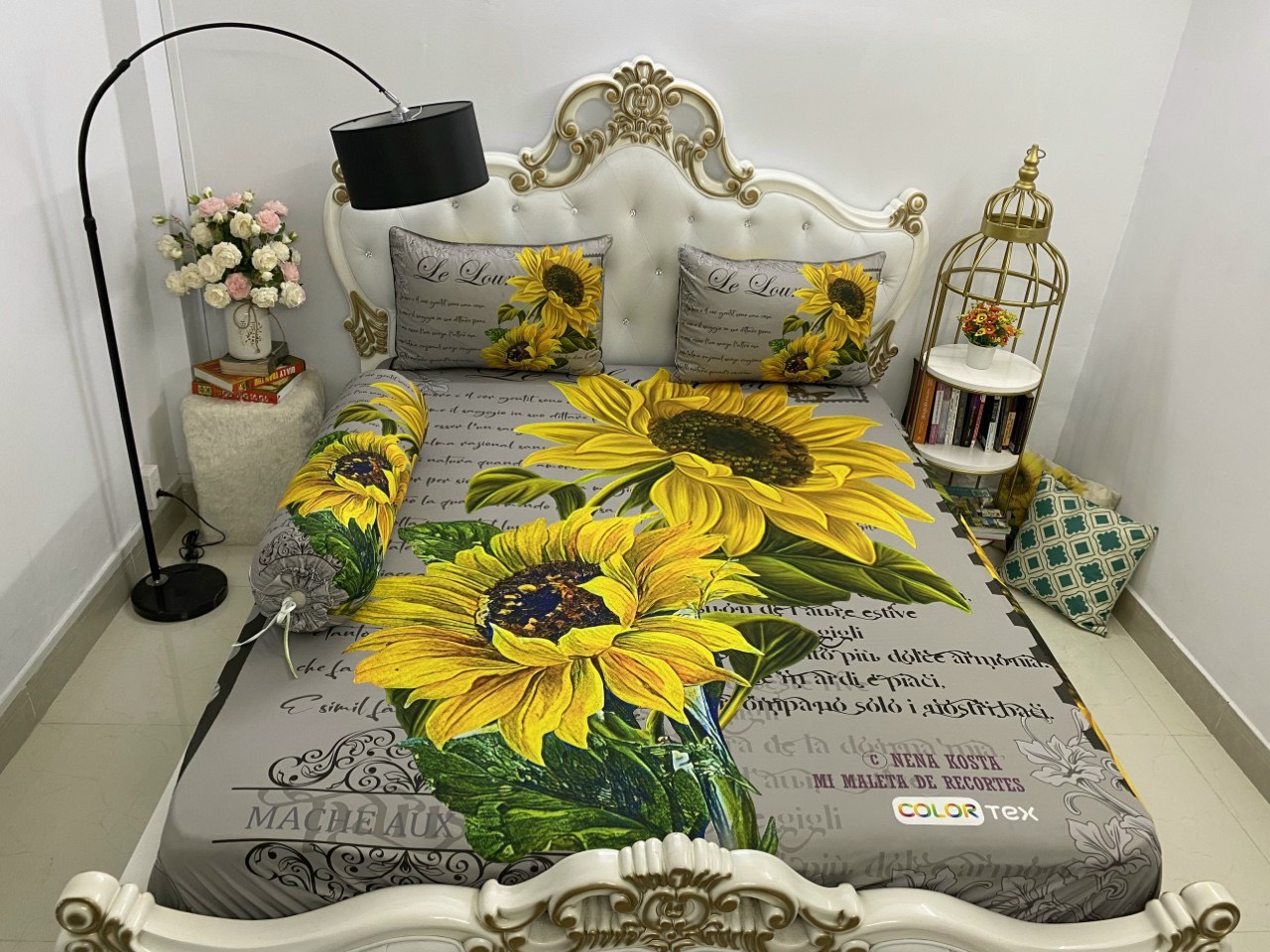 Bộ ga giường - drap thun Ý 5D cao cấp mẫu hoa (1 ga nệm, 2 vỏ gối nằm, 1 vỏ gối ôm)