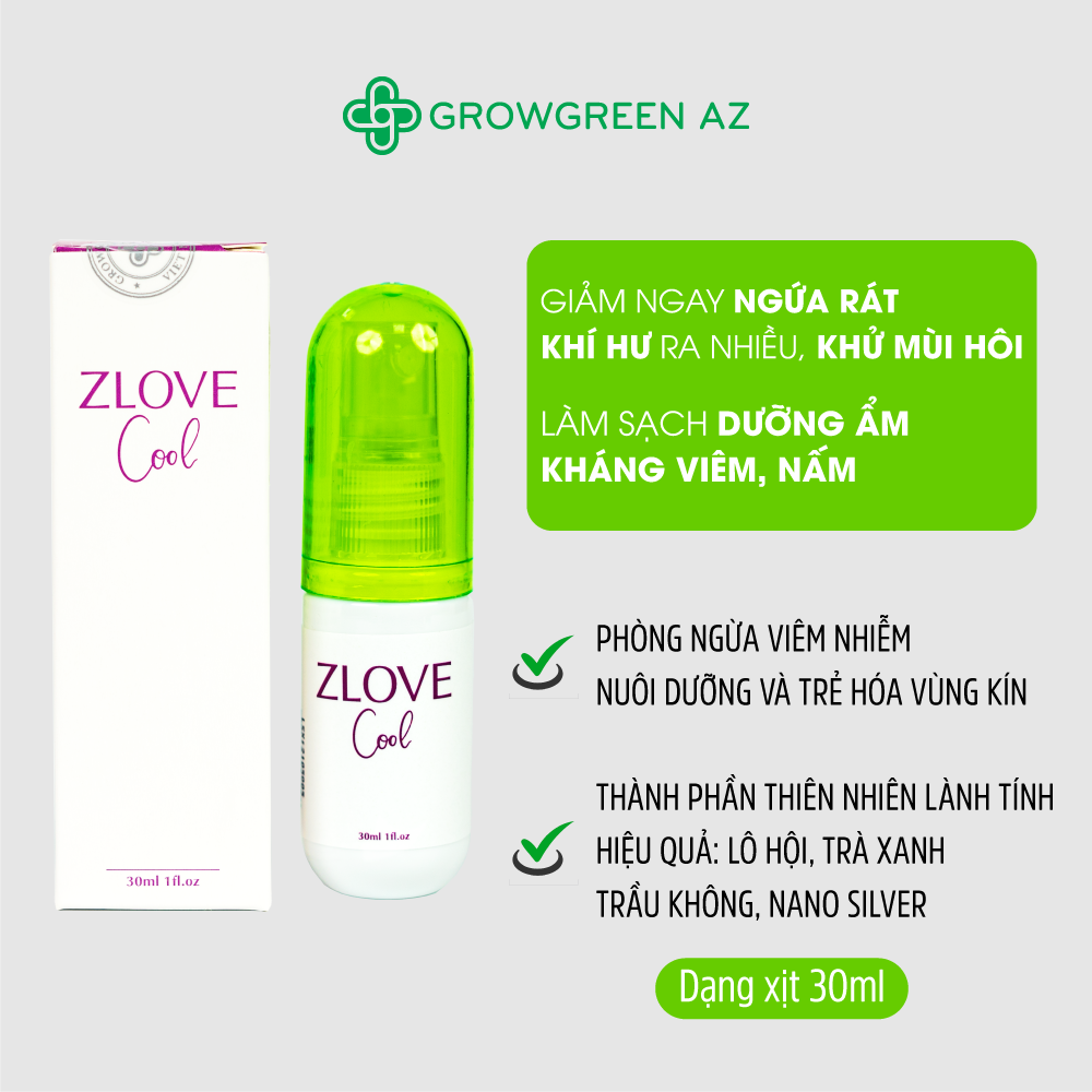 Dung dịch vệ sinh phụ nữ Xịt kháng khuẩn vùng kín Zlove Cool Làm Hồng Se Khít - Ngăn Ngừa Viêm Nhiễm Phụ Khoa (30 ml)