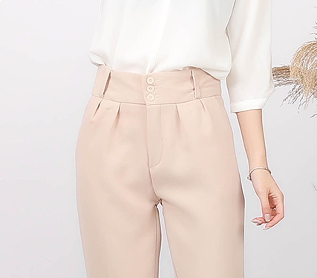 Quần baggy nữ công sở cạp cao 3 khuy