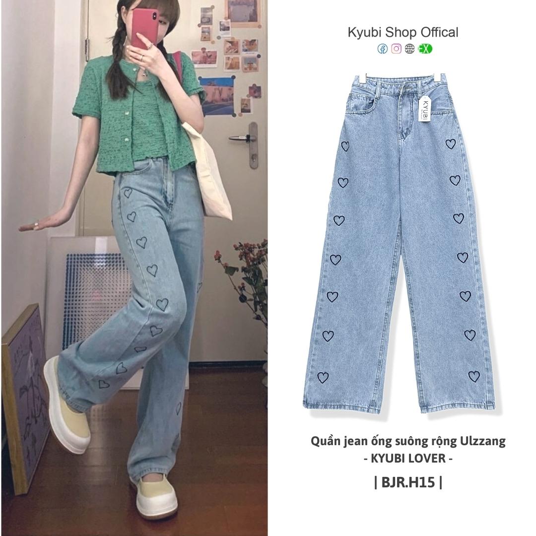 [Voucher 12% Đơn 149K] Quần jeans nữ suông cạp cao ulzzang KYUBI LOVER - quần jean ống rộng lưng cao Kyubi BJR15