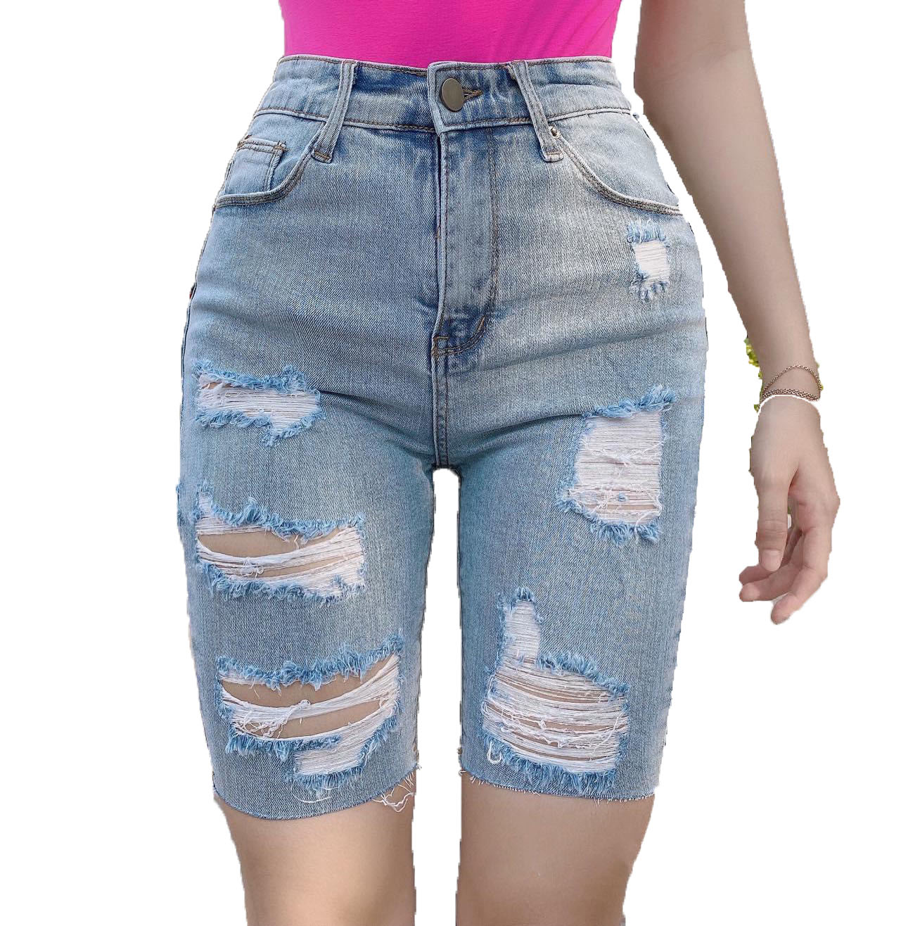 [HCM][60kg~90kg] Quần jean ngố / lửng BIG SIZE lưng cao co dãn mạnh rách đẹp 3427 - MoliJeans