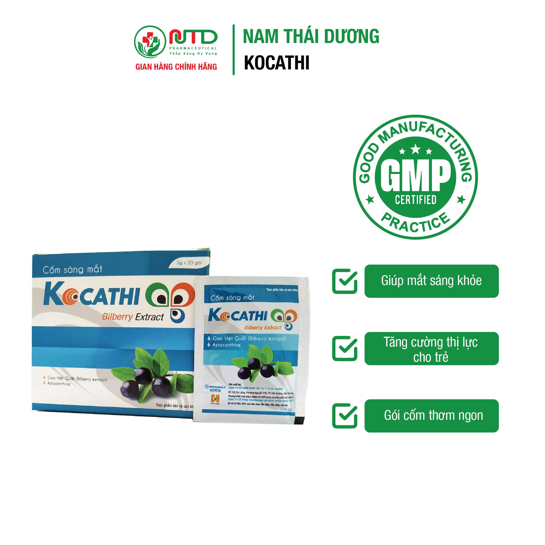 Cốm sáng mắt Kocathi Nam Thái Dương - hỗ trợ cải thiện thị lực, giảm mỏi mắt, khô mắt