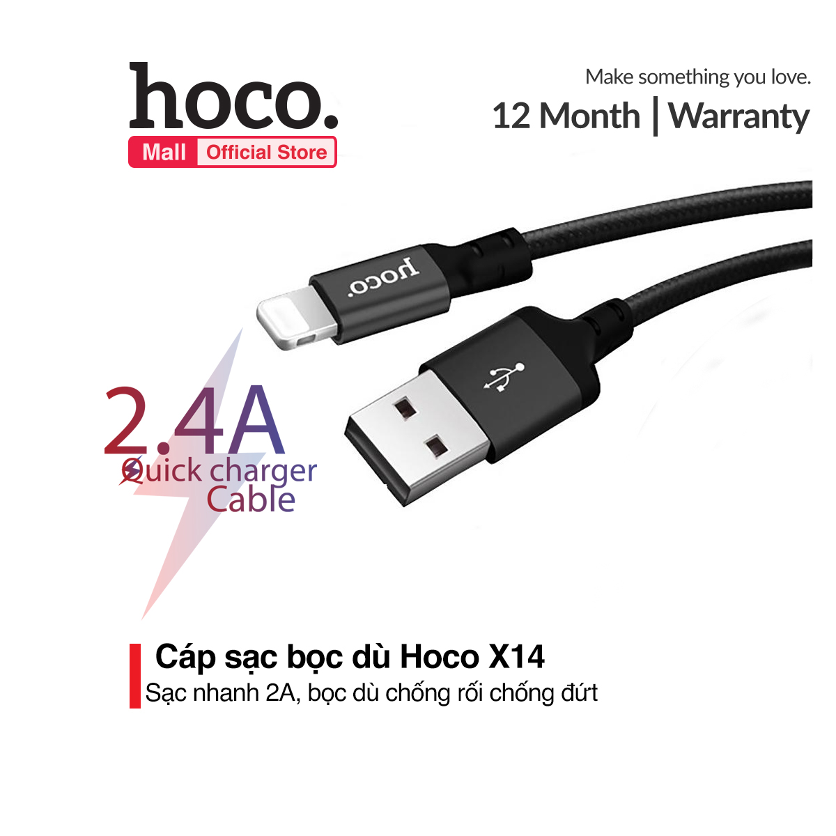 Cáp sạc nhanh và truyền dữ liệu Lightning Hoco X14 sạc nhanh 2.4A dây sạc