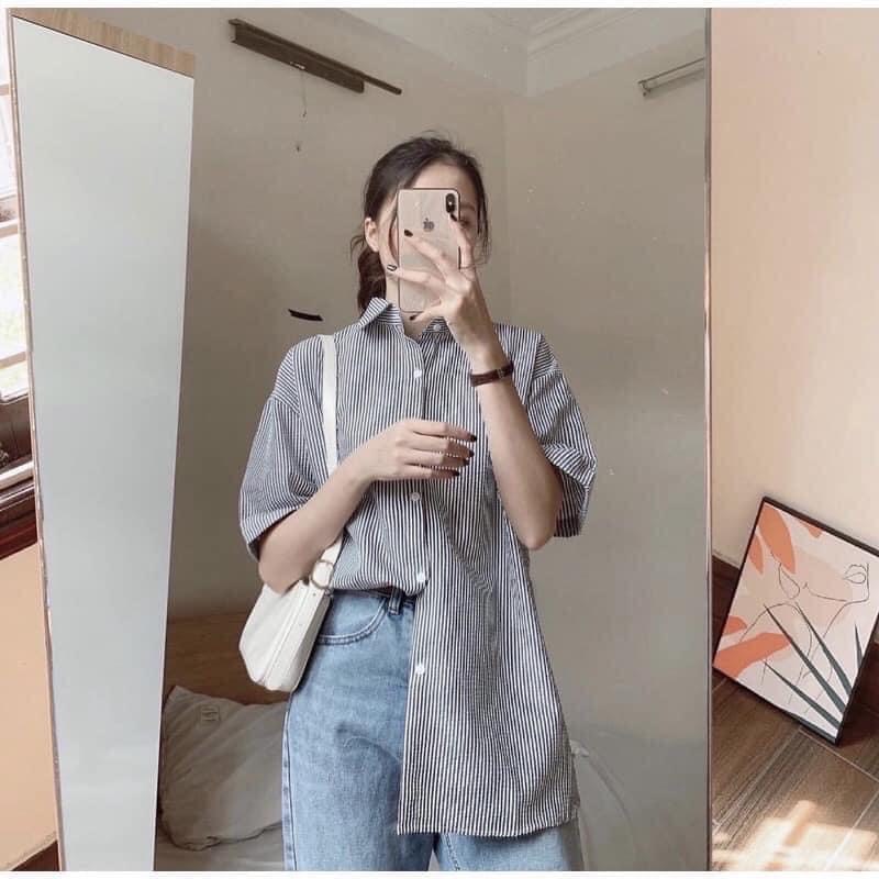 Áo sơ mi nữ ngắn tay áo kiểu nữ form rộng kẻ caro chất xốp đẹp hàng cao cấp PANOSI - A123