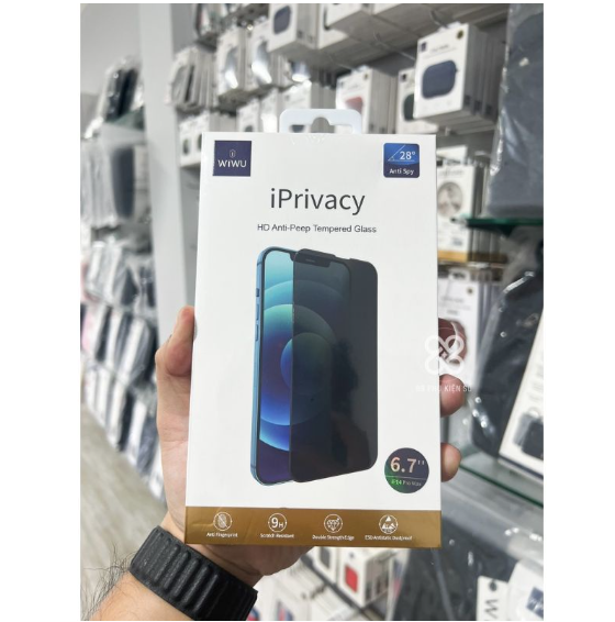 Kính cường lực wiwu chống nhìn trộm cho iphone 14 pro max, 14 plus, 13 pro max, 12 pro max full màn hình chính hãng