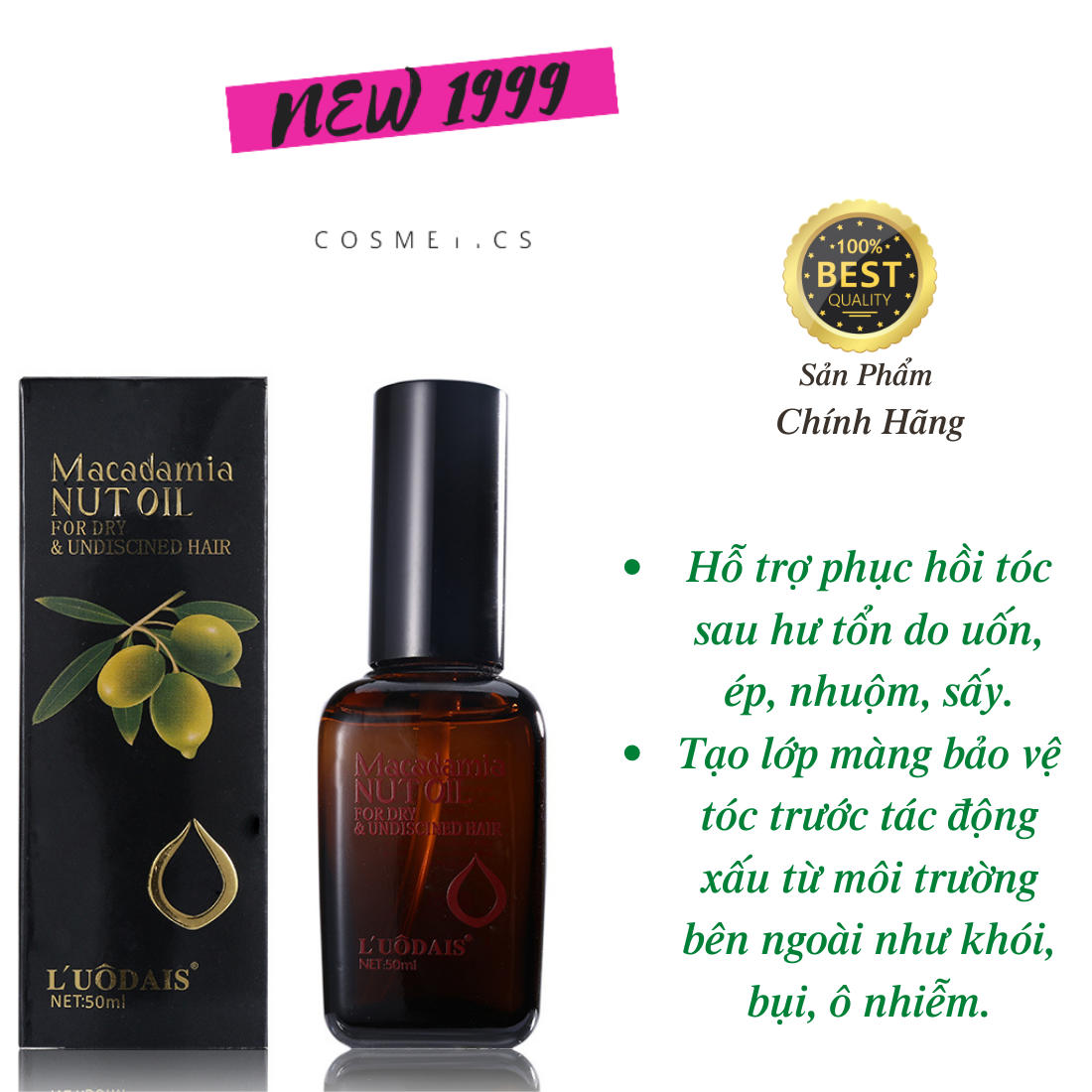 Tinh dầu dưỡng tóc thơm lâu dành cho tóc uốn Macadamia 50ml