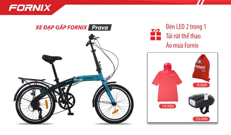 Mua Xe đạp gấp hiệu FORNIX, mã PRAVA (NEW) + (Gift) Đèn 2 in 1, túi Fornix, Áo mưa