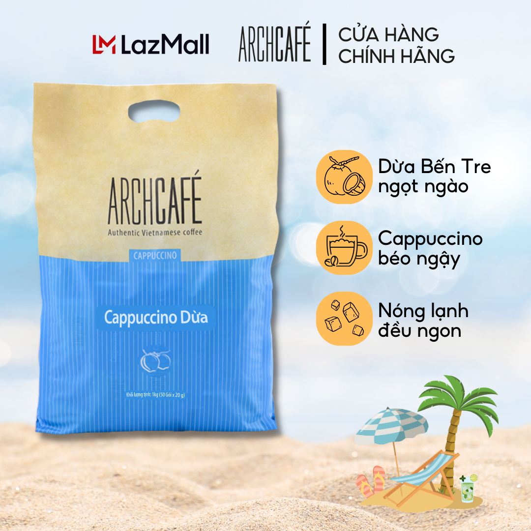 Túi Cà phê Cappuccino Dừa - Cafe hoà tan Archcafé (túi 50 gói x 20g)