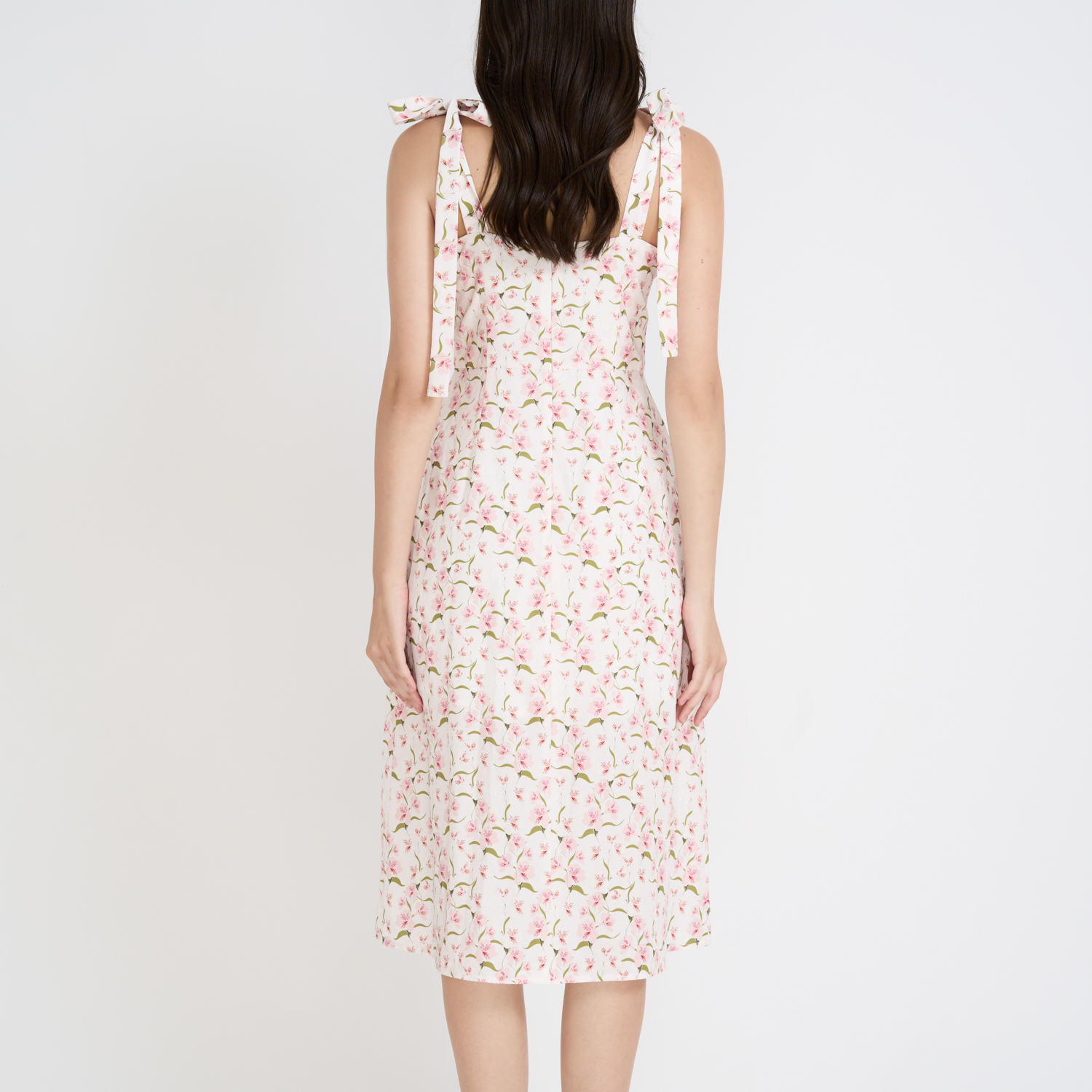 Đầm midi suông lụa cotton in hoa xẻ tà Maybi