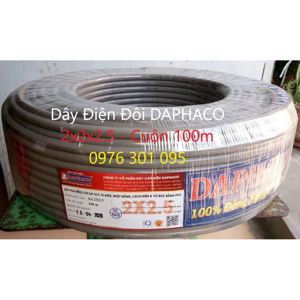 [Daphaco] Dây Điện Đôi Xám Tròn Fa 2X2X1.0 / 2X2X1.5 / 2X2X2.5 [Cuộn 100M] - Đèn Led Thiên Vân