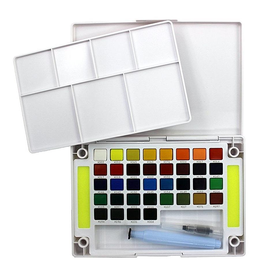 [HCM][TẶNG 10 TỜ GIẤY VẼ MÀU NƯỚC 300 GSM HAPPY A6] - MÀU NƯỚC SAKURA KOI DẠNG NÉN 36 MÀU (KÈM BẢNG PHA MÀU VÀ CỌ NƯỚC DÀI)