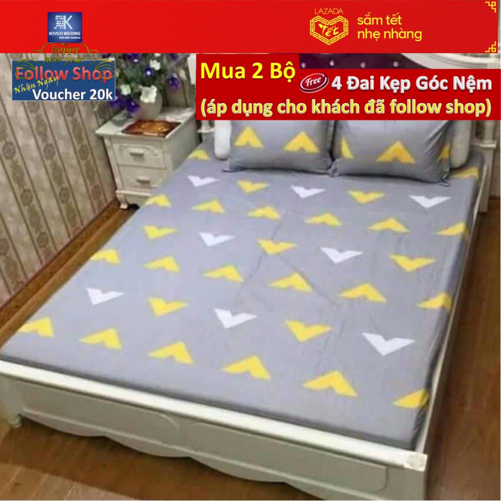 (FreeShip MAX) bộ ga chun poly 1m6x2m + 2 áo gối 45cmx65cm.