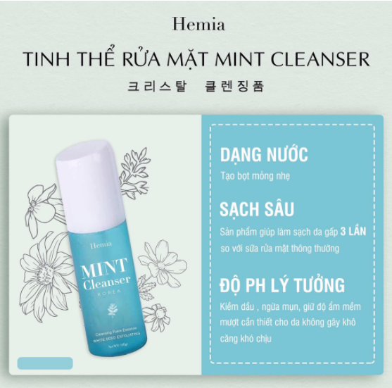 SỮA RỬA MẶT MINT CLEANSER  HEMIA [ Trắng da, ngừa Mụn]