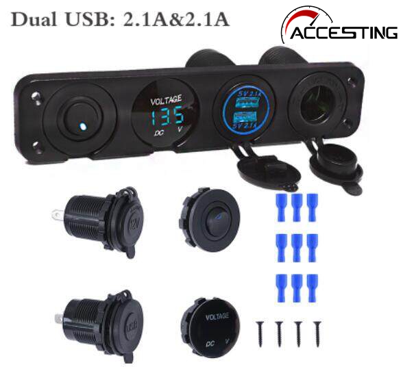 Bảng Công Tắc Bật Tắt 4 Lỗ Cổng Sạc USB Đầu Ra 4.2A 12V + Ổ Cắm Bật Lửa LED Xanh Dương Vôn Kế Kỹ Thuật Số Bảng Công Tắc 12V ~ 24V Cho Ô Tô Tàu Thủy Xe Máy (Màu Xanh Lá Cây Hoặc Màu Đỏ Vui Lòng Liên Hệ Với Chúng Tôi)