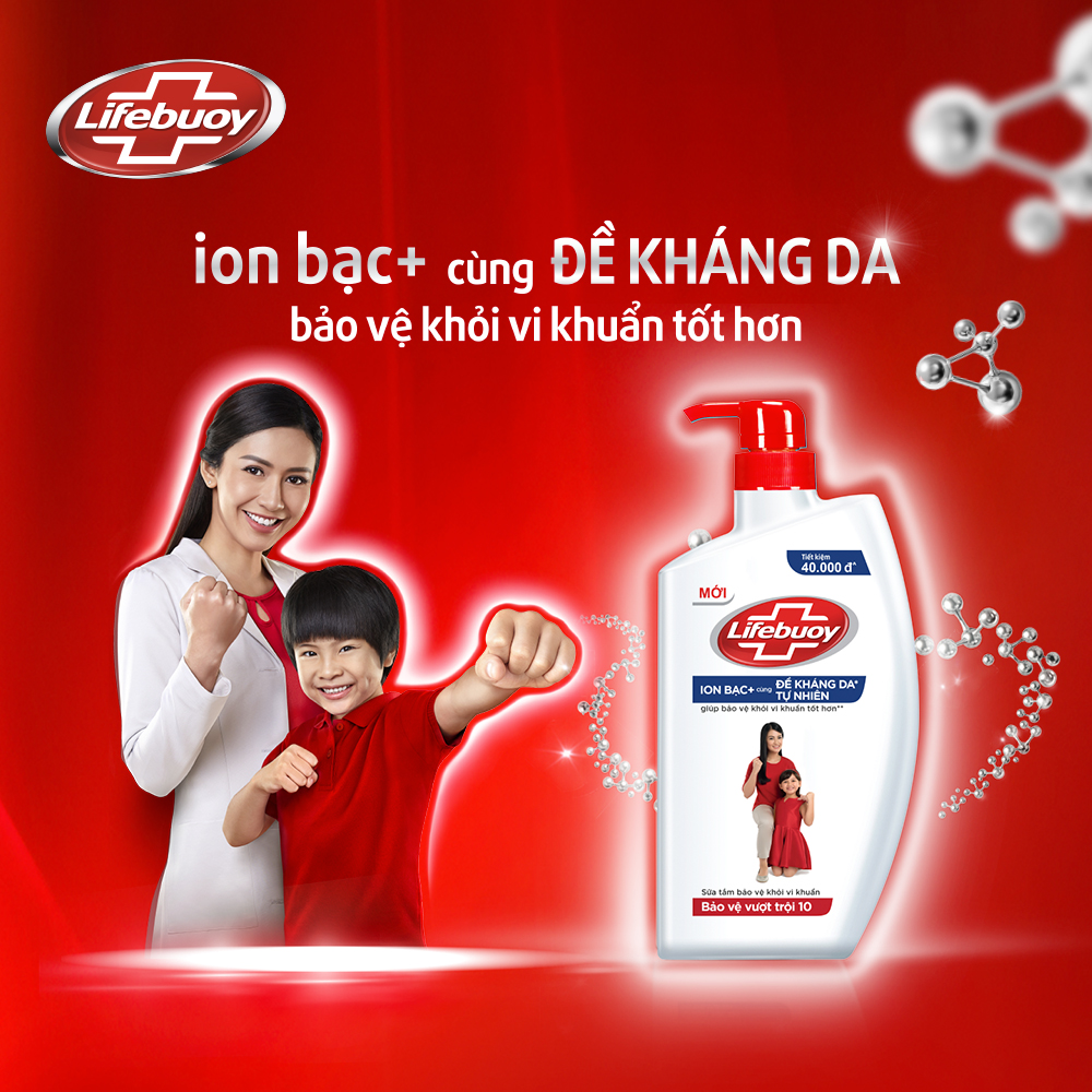 Sữa tắm Lifebuoy 800g Bảo Vệ Vượt Trội giúp bảo vệ khỏi 99.9% vi khuẩn và ngăn ngừa vi khuẩn lây lan trên da
