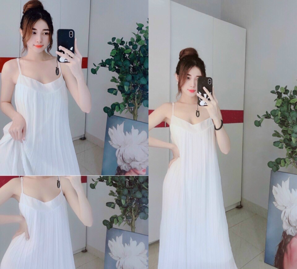 đầm dập ly suông 2 dây +ảnh thật
