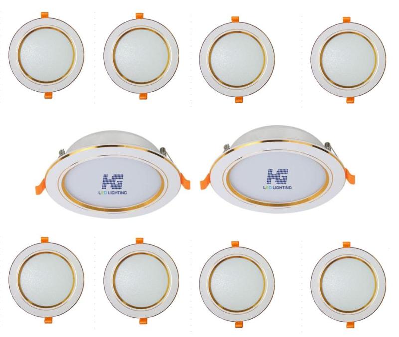 Combo 10 bộ đèn Led âm trần viền vàng 9W 3 màu 3 chế độ HG