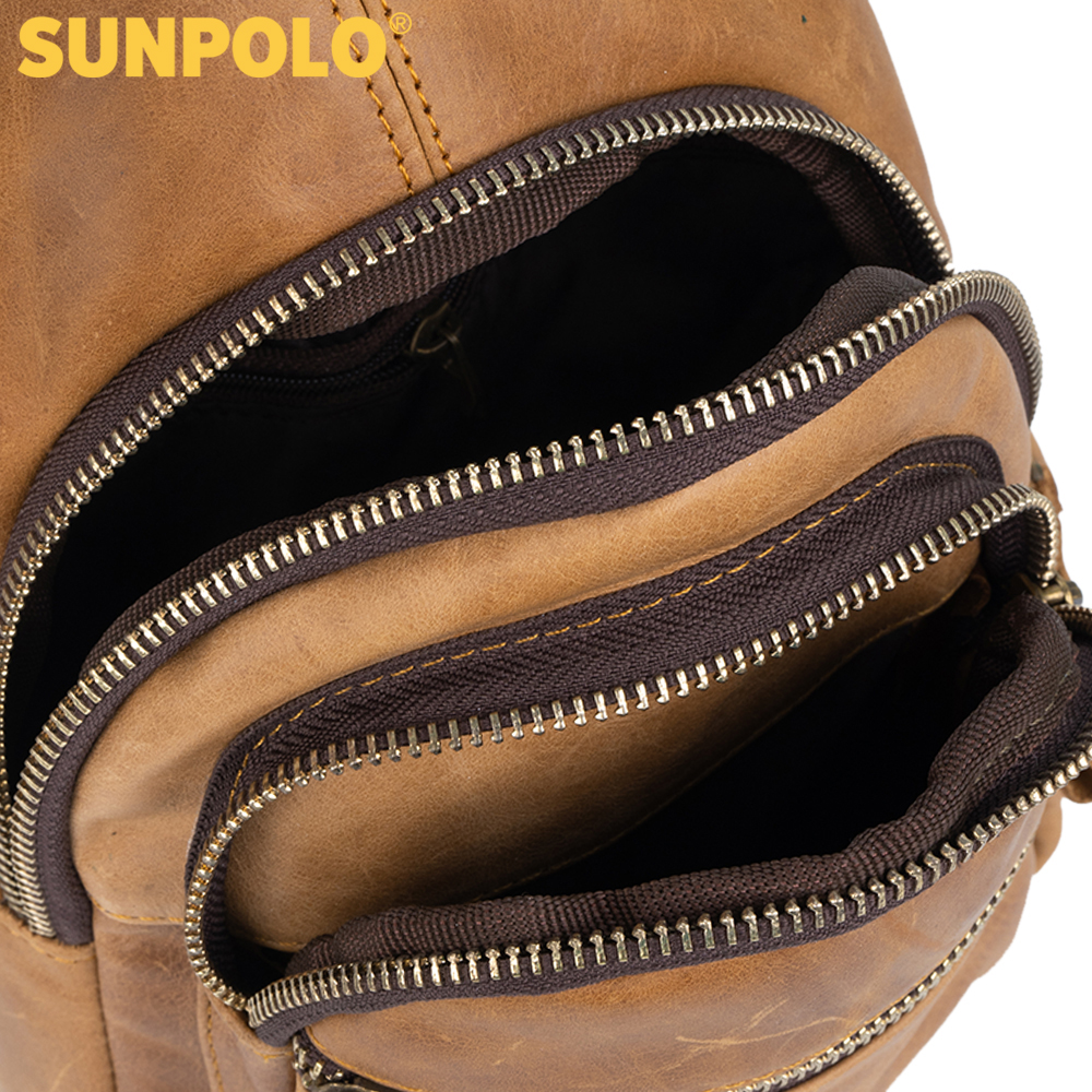 Men Leather Chest Bag SUNPOLO STU103 (Brown)