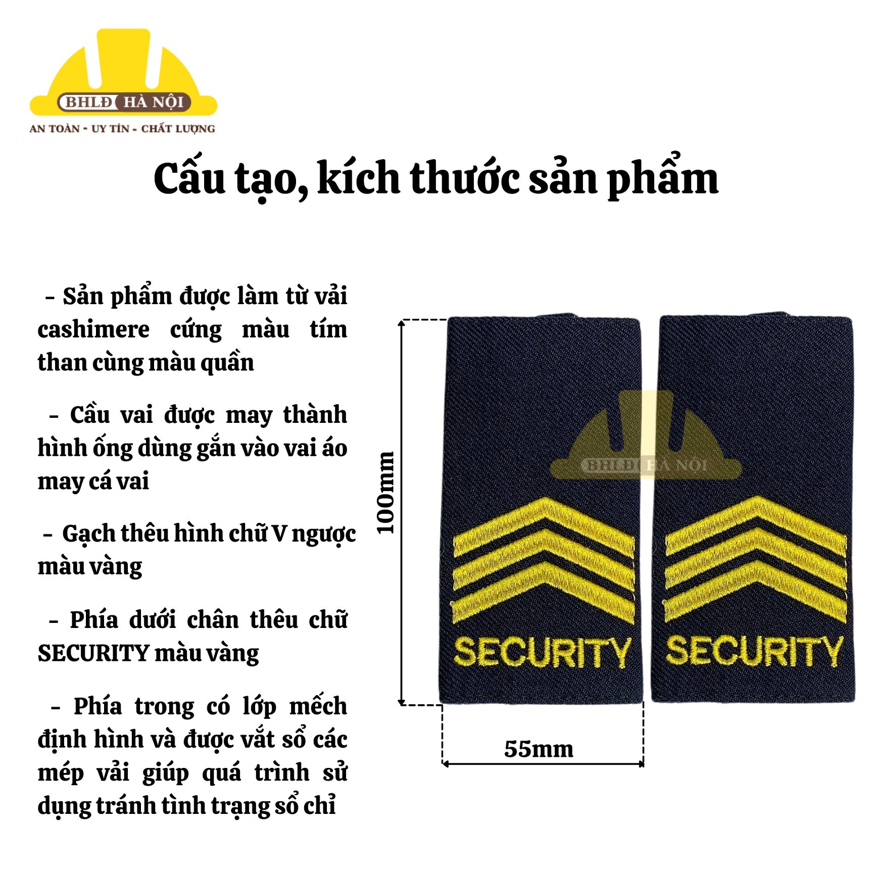 Cầu vai ống bảo vệ  thêu SECURITY