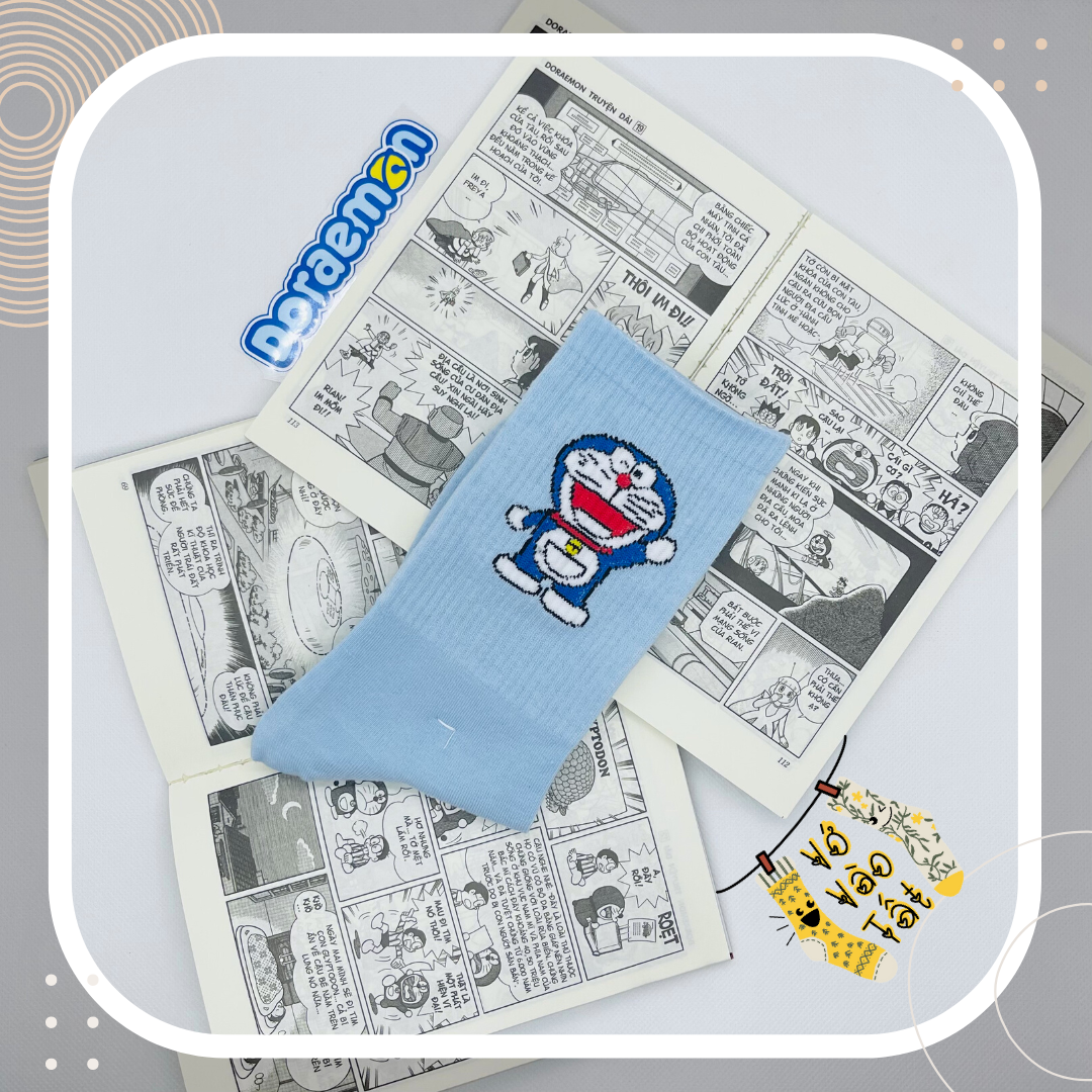 VỚ TẤT CỔ CAO DORAEMON XANH BIỂN NHẠT