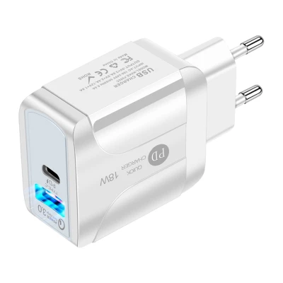 USB C Wall Fast Charger 18W PD/USB Type C Power Adapter 2 Port QC3.0 Folding Plug for iPhone 12