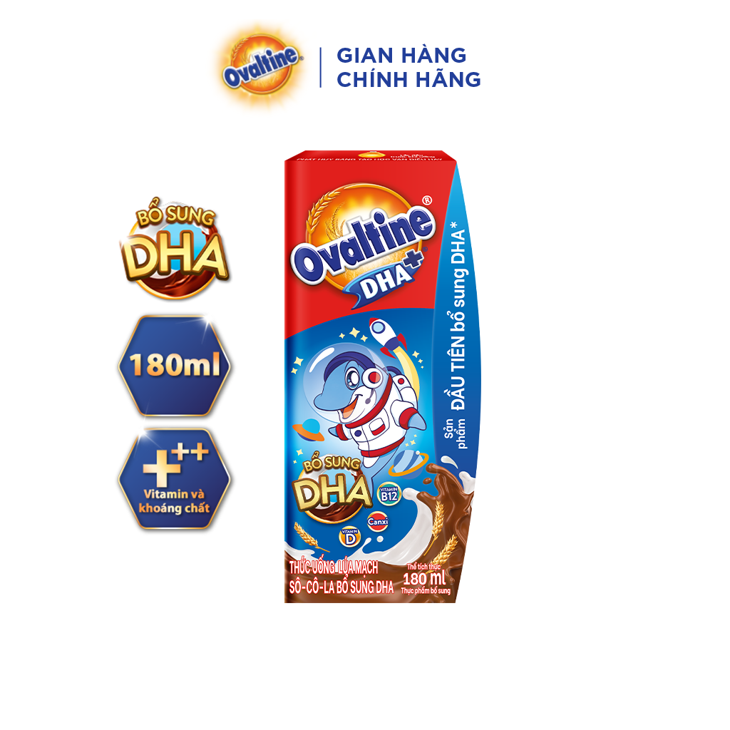 Thức uống lúa mạch hương vị sô-cô-la Ovaltine DHA+ (180ml x 4)