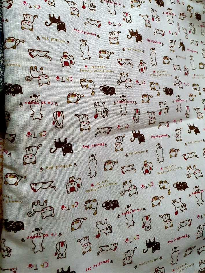 [HCM]Vải canvas vải bố mẫu mèo happy