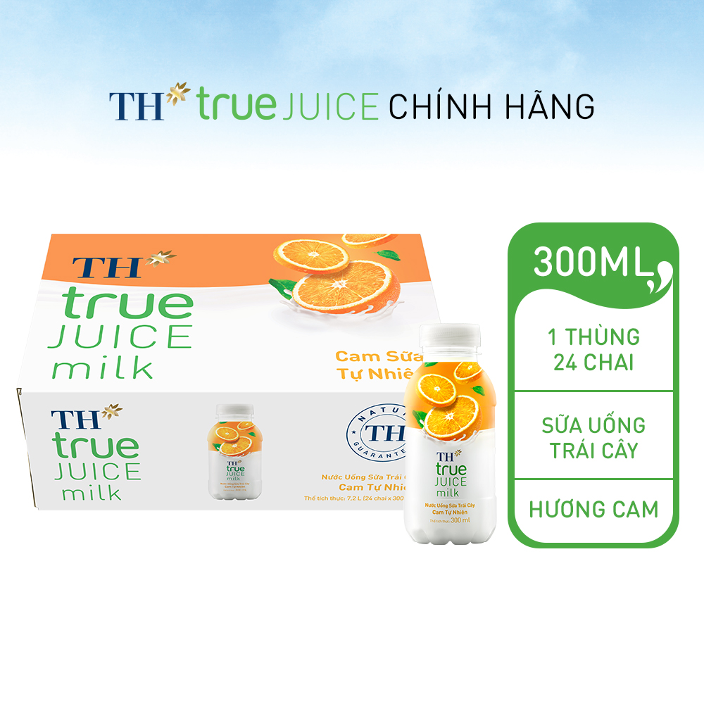 Thùng 24 chai nước uống sữa trái cây cam tự nhiên TH True Juice Milk 300ml