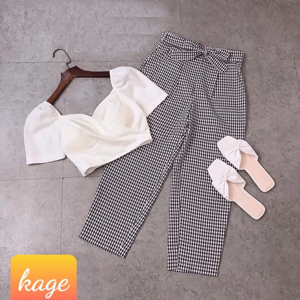 Sét Bộ Áo Crotop Phối Quần Caro Kate Sang Chảnh TTSA0533