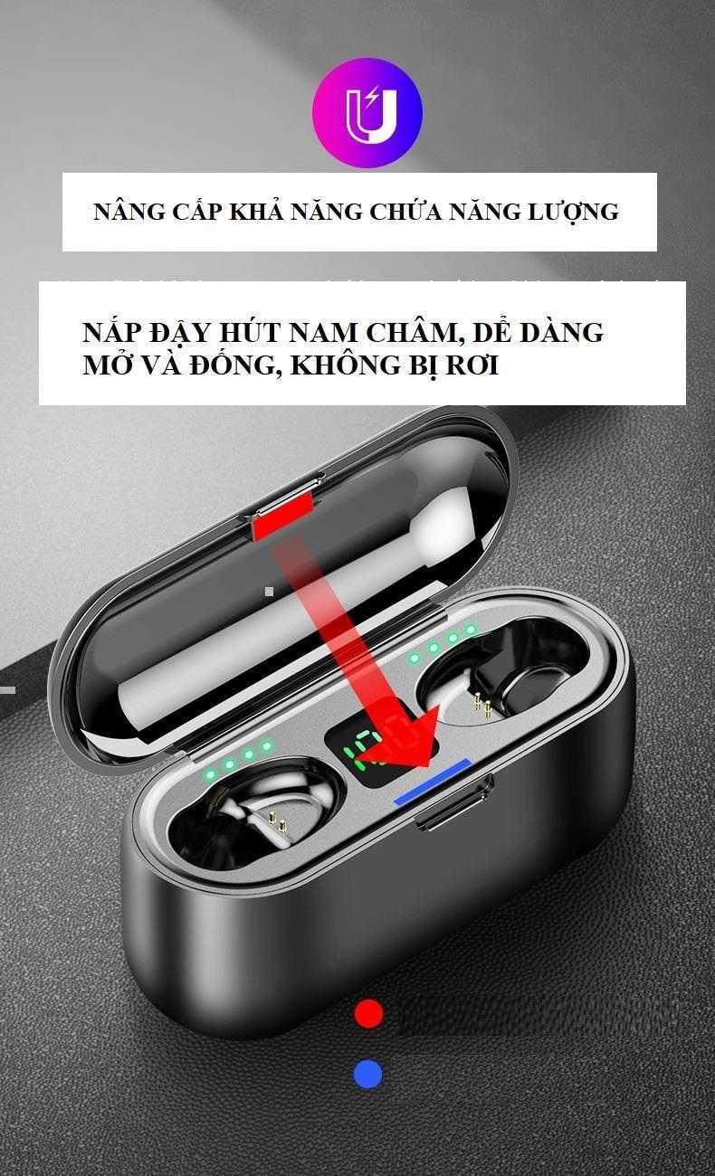 Tai nghe Bluetooth TWS F9 V5.0 cảm ứng phiên bản mới cao cấp pro tăng giảm âm lượng trên tai nghe - Hàng nhập khẩu