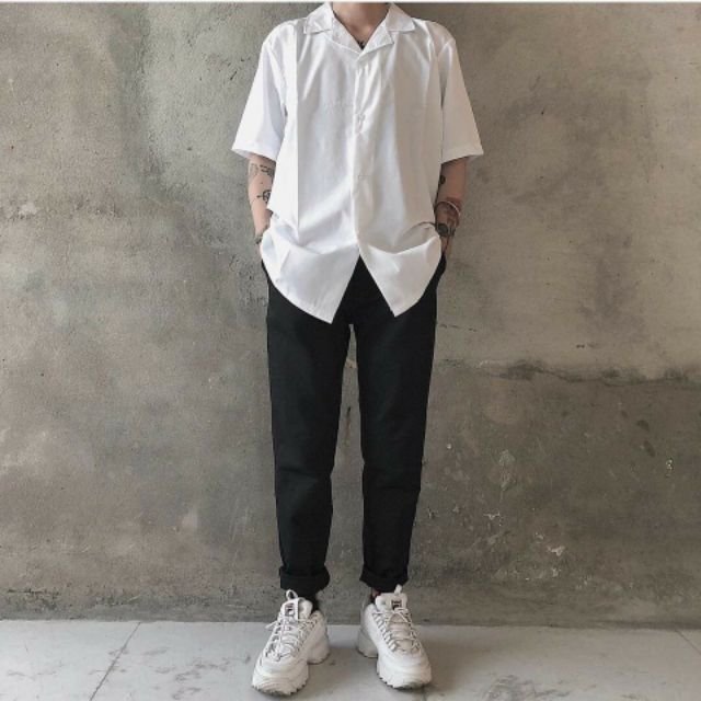 Áo Sơ Mi Cổ Vest Chất Lụa Mềm Mịn Cho NAm Nữ