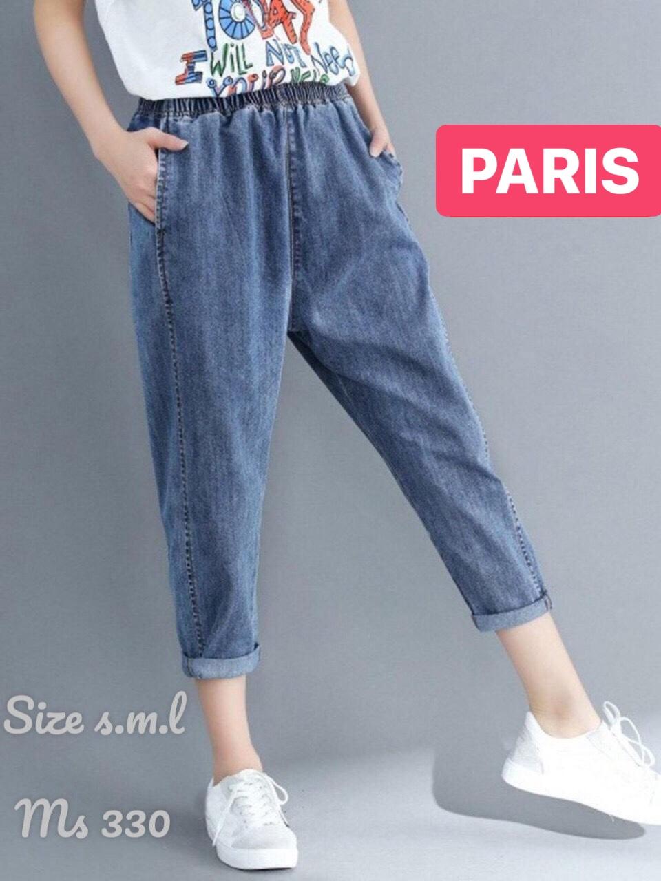 QUẦN BAGGY JEAN NỮ CHẤT BÒ XANH LƯNG THUN CẠP CHUN LƯNG CAO NÂNG MÔNG HÀN QUỐC PR-330 CAO CẤP - PARIS FASHION