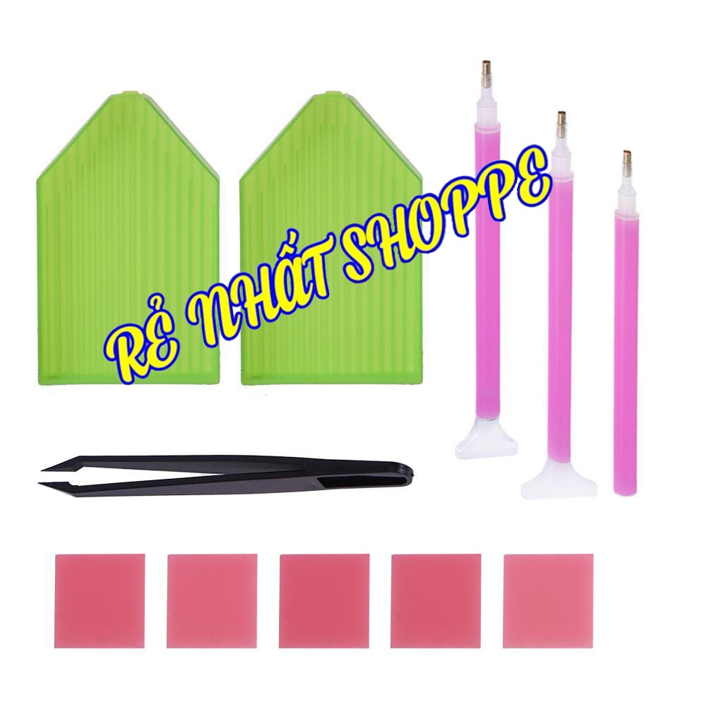 Bộ Dụng Cụ Hỗ Trợ Làm Tranh Đính Đá Cao Cấp (Khay Keo Sáp Nến Bút Chấm Đá)
