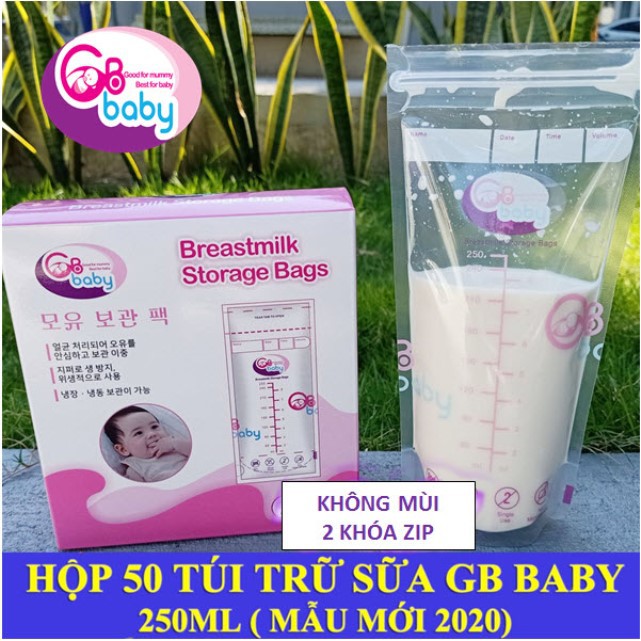 2 Hộp Combo 100 Túi Trữ Sữa Không Bpa 250ml Gb Baby Công Nghệ Hàn Quốc -