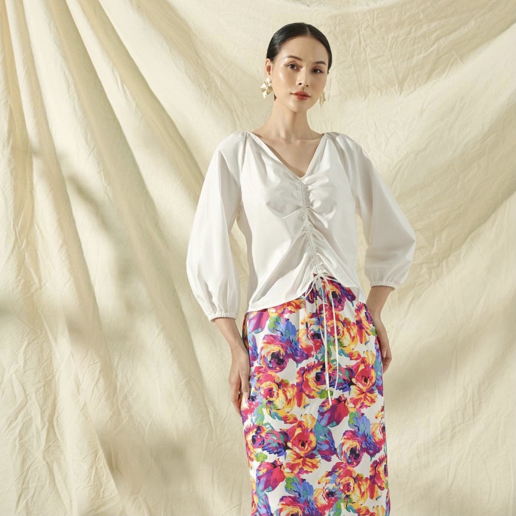 Set áo rút ngực chân váy hoa