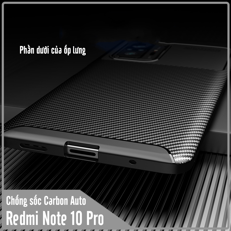 Ốp lưng cho Xiaomi Redmi Note 10 Pro chống sốc Carbon