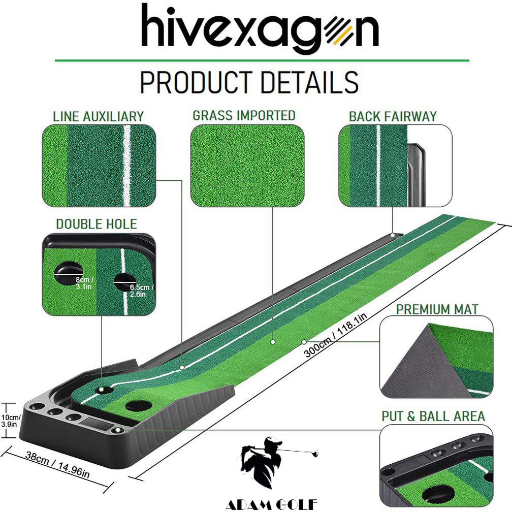 New 2022 - Golf Putting Green Mat with Auto Ball Return System. Mini Practice Equipment and Golf Gifts for Home/Office