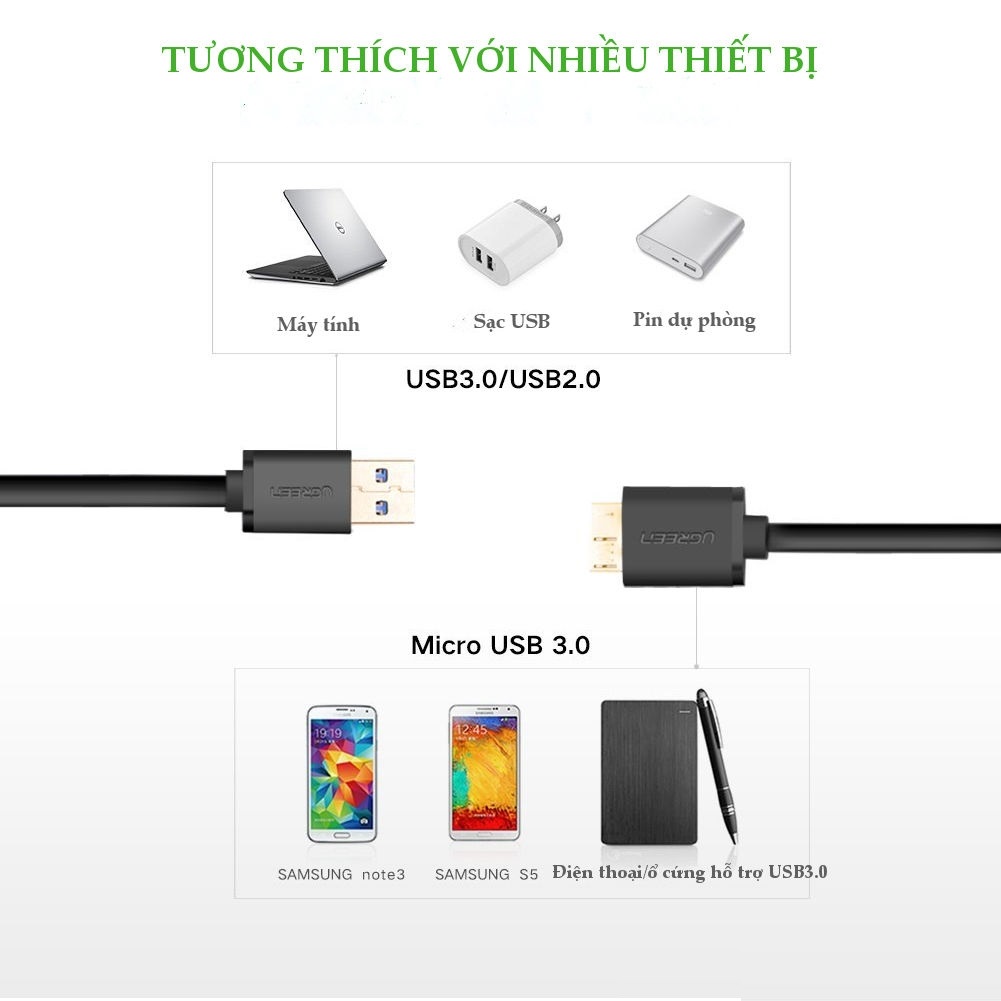Cáp USB 3.0 sang Micro B Ugreen 10841 (dài 1m) Chính Hãng
